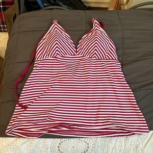 Burgundy and White Striped Swim Top